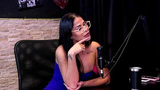 Tattooed Morena Flashes Huge Tits and Teases Friend's Clit on Sheer Red