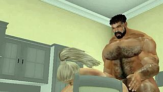 Muscular Hunk Bodybuilder Fucks Neighbor with Monster BIG COCK in Kitchen