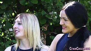 bossy brit dommes devour loser's cock in outdoor cfnm humiliation!