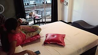 Latina's tight pussy bounces wildly on small cock in hotel