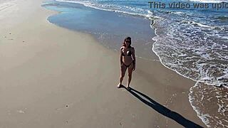 stunning redhead beach walk turns into public tit tease voyeur dream