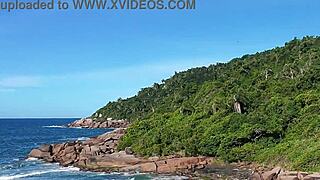 stunning redhead beach walk turns into public tit tease voyeur dream