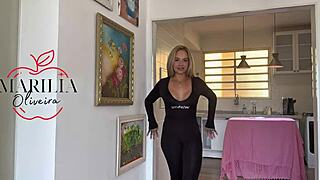 Sexy Latina Babe Shakes Ass in Tight Gym Clothes Teasing Hard