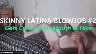 Skinny latina milf gags deep craving every drop of cum in mouth and face