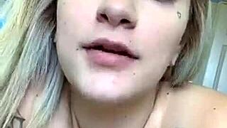 Blonde big tits teen teases topless on webcam shaking juicy ass curves.