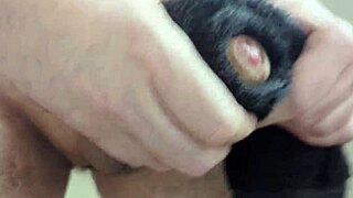 guy drops towel for massive close-up cock cumshot in bathroom solo