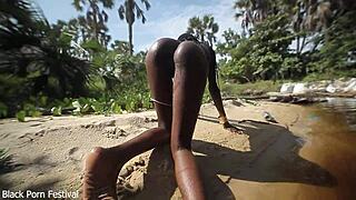 lucky foreigner ravishes african queen's perfect skinny body by village river