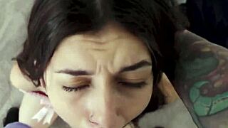 Disciplining messy young brunette with intense blowjob session