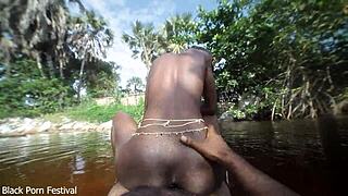 lucky foreigner ravishes african queen's perfect skinny body by village river