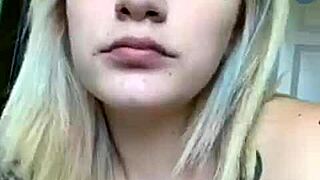 Blonde big tits teen teases topless on webcam shaking juicy ass curves.