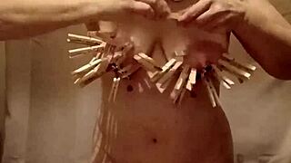 i pinch my tits and belt myself in solo slave session