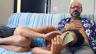 redhead teen gives awkward oral fun