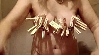 i pinch my tits and belt myself in solo slave session