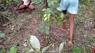 Watch her get caught bending over for farmer's cock in forest woods