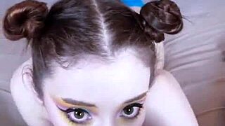 pov cute glasses milf in buns deepthroats balls licks gets facial throatpie