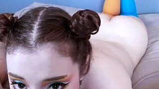 pov cute glasses milf in buns deepthroats balls licks gets facial throatpie