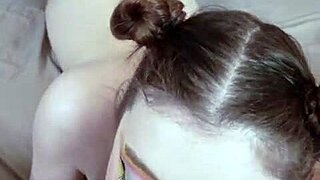 pov cute glasses milf in buns deepthroats balls licks gets facial throatpie