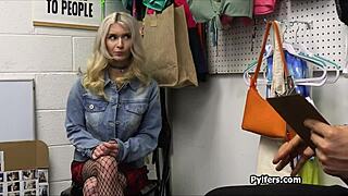 Blonde spinner gags on fat dick in office with her filthy mouth begging