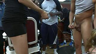 Bound Sub Gets Anal Fucked Hard in Public Barbershop