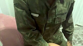 a milf fucks a navy soldier in front of me he cums inside