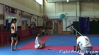 Bigtit Asian Wrestles and Licks Eurobabe Pussy!