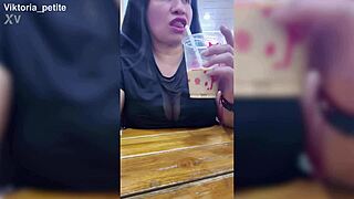 Big natural tits drip milk in the heat