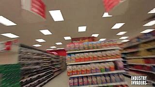 suggestive stockroom sneak attack deepthroats massive cock in risky public surprise