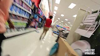 suggestive stockroom sneak attack deepthroats massive cock in risky public surprise