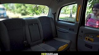 Seductive redhead rides big cock in wild taxi backseat