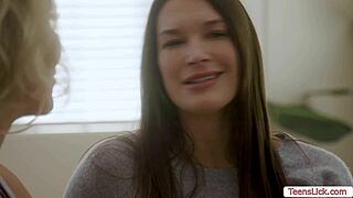 Steamy lesbian babes devour shaved pussies in heated lick fest