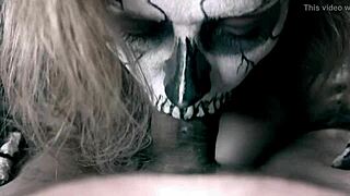skeleton girl delivers intense halloween blowjob in horror parody