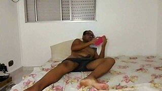 POV latina milf in lingerie vibes her tits and pussy till creamy fill