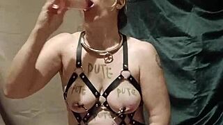 Slave Masturbates Bound in Tight Harness Restraints