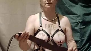 Slave Masturbates Bound in Tight Harness Restraints