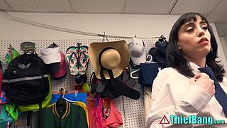 caught teen thief stuffs stolen goods deep in puffy pussy