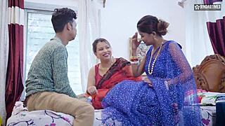 desi guy shows satisfying two horny wives in hot threesome