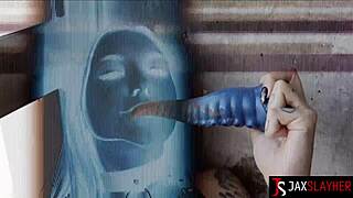 goth rocky emerson squirts hard riding massive black cock in heels