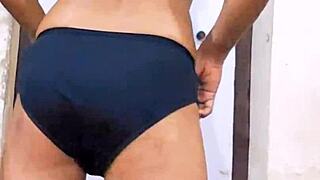 Slave slut rides small cock standing anal fucked with blowjob and piss