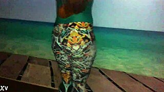 she excitedly tries new lycra pants and body