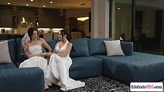 busty babe grinds wet pussy tribbing milf girlfriend to orgasm