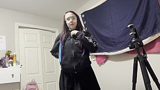 Skinny young slut rides massive cock to squirting orgasm