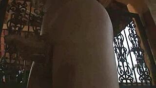 oh gosh, foxy blonde shemale honey strokes her throbbing cock so hard outdoors