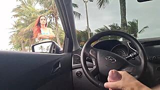 Risky Masturbation for Pretty Girl on Beach Sidewalk