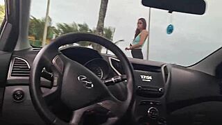 Risky Masturbation for Pretty Girl on Beach Sidewalk