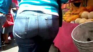 curvy milf struts in tight jeans