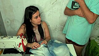 Seamstress spots client's throbbing erection and gets super horny 😍🍆