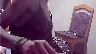 Redhead black whore in dress slurps boss cock at dirty hostel