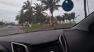 Risky Masturbation for Pretty Girl on Beach Sidewalk