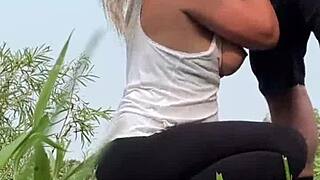 curvy milf nearly caught fucking big cock in public park