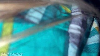 tanned wife used in gloryhole by huge cock as husband jerks